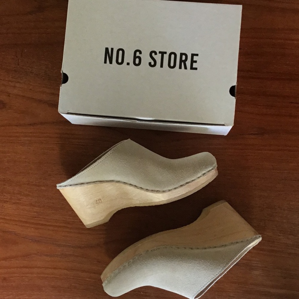 No.6 Store New School Clog on Wedge in Chalk EU 40 US 9